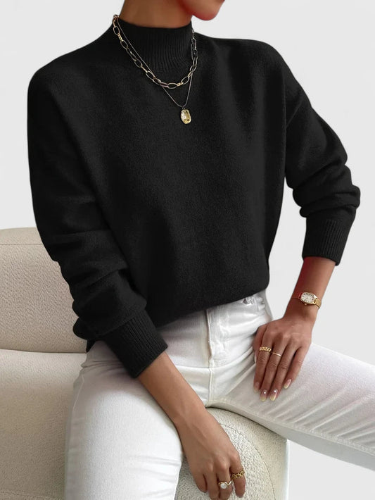 Comfortable Ribbed Knit Sweater for Women with Mock Neck Long Sleeve Relaxed Oversized Style