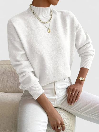 Comfortable Ribbed Knit Sweater for Women with Mock Neck Long Sleeve Relaxed Oversized Style