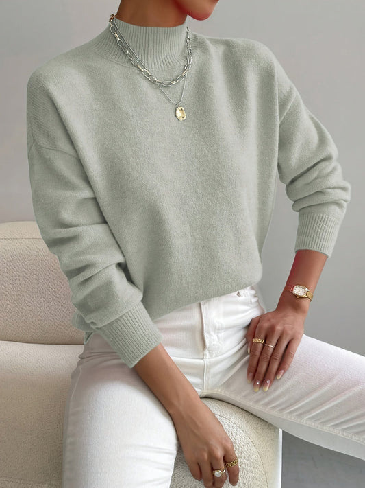 Comfortable Knit Sweater for Women with Mock Neck Long Sleeve Oversized Relaxed Style