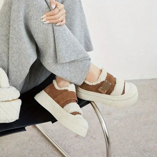 Comfortable House Shoes for Women with Hook Loop Strap Faux Fur Platform Slip On Style