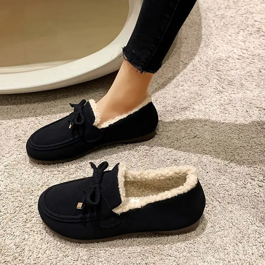 Comfortable Slippers for Women with Faux Fur Lining Bow Detail Moccasin Slip On House Shoes