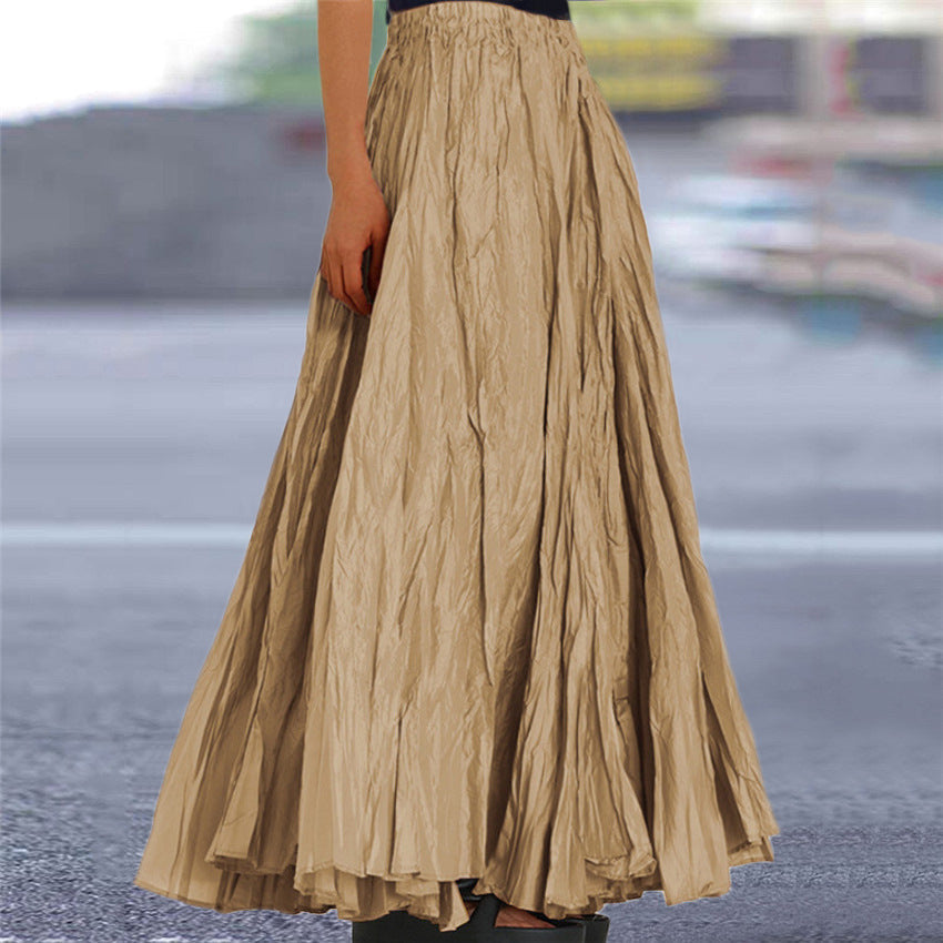 Effortless Pleated Maxi Skirt for Women with High Waist Crinkle Textured A Line Flowing Bohemian Style