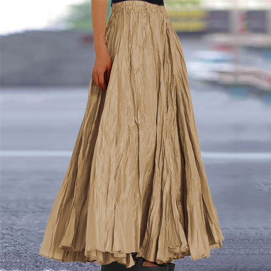 Effortless Pleated Maxi Skirt for Women with High Waist Crinkle Textured A Line Flowing Bohemian Style