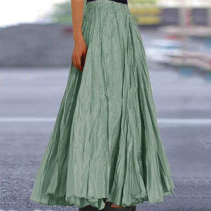 Effortless Pleated Maxi Skirt for Women with High Waist Crinkle Textured A Line Flowing Bohemian Style