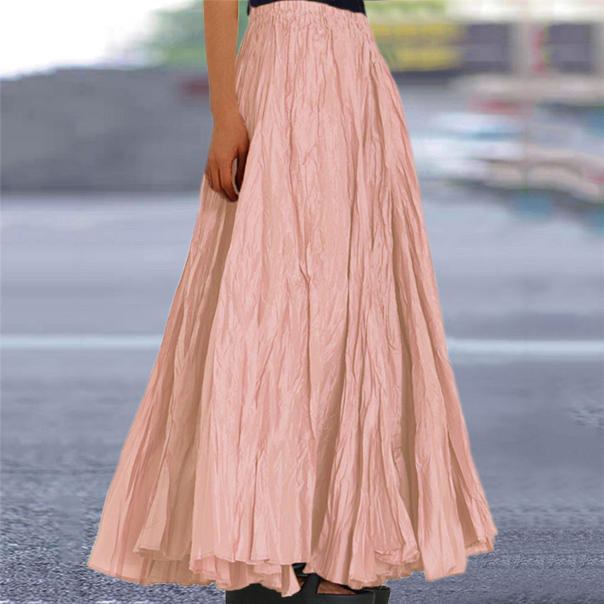 Effortless Pleated Maxi Skirt for Women with High Waist Crinkle Textured A Line Flowing Bohemian Style