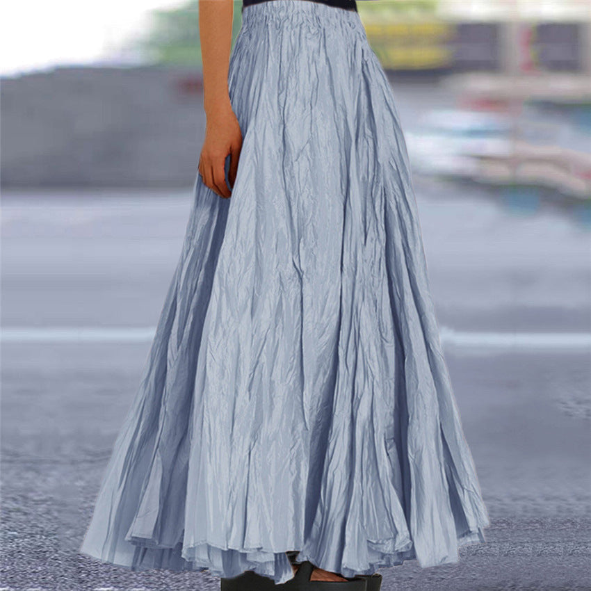 Effortless Pleated Maxi Skirt for Women with High Waist Crinkle Textured A Line Flowing Bohemian Style