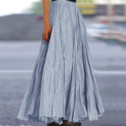 Effortless Pleated Maxi Skirt for Women with High Waist Crinkle Textured A Line Flowing Bohemian Style