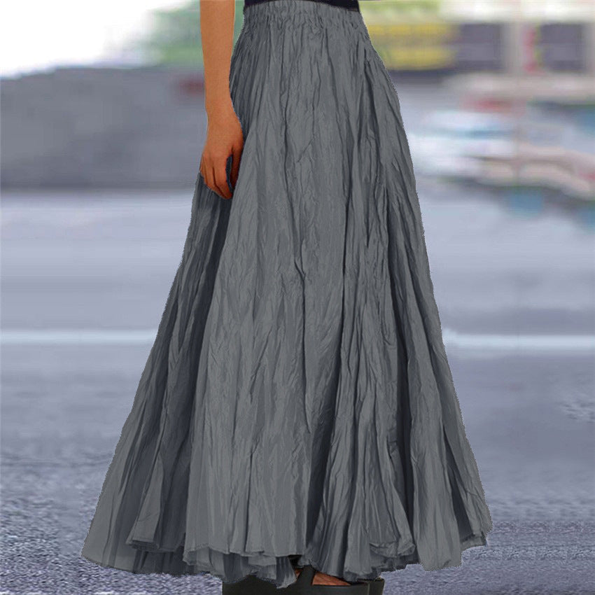 Effortless Pleated Maxi Skirt for Women with High Waist Crinkle Textured A Line Flowing Bohemian Style