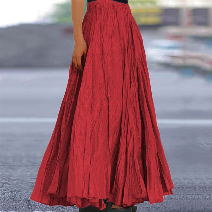 Effortless Pleated Maxi Skirt for Women with High Waist Crinkle Textured A Line Flowing Bohemian Style