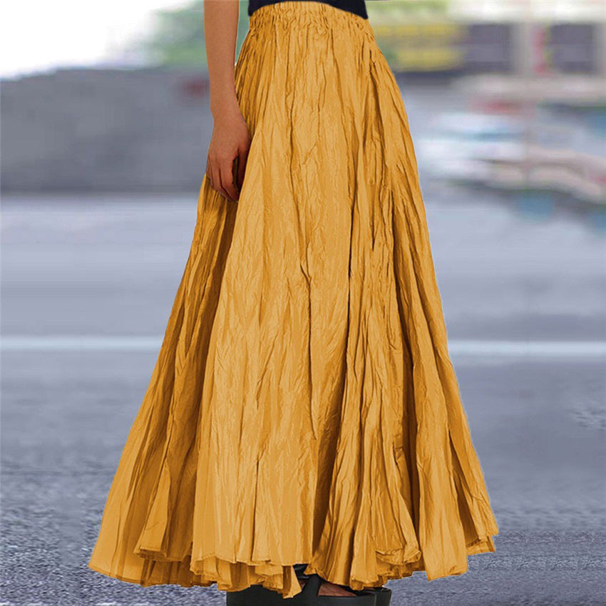 Effortless Pleated Maxi Skirt for Women with High Waist Crinkle Textured A Line Flowing Bohemian Style