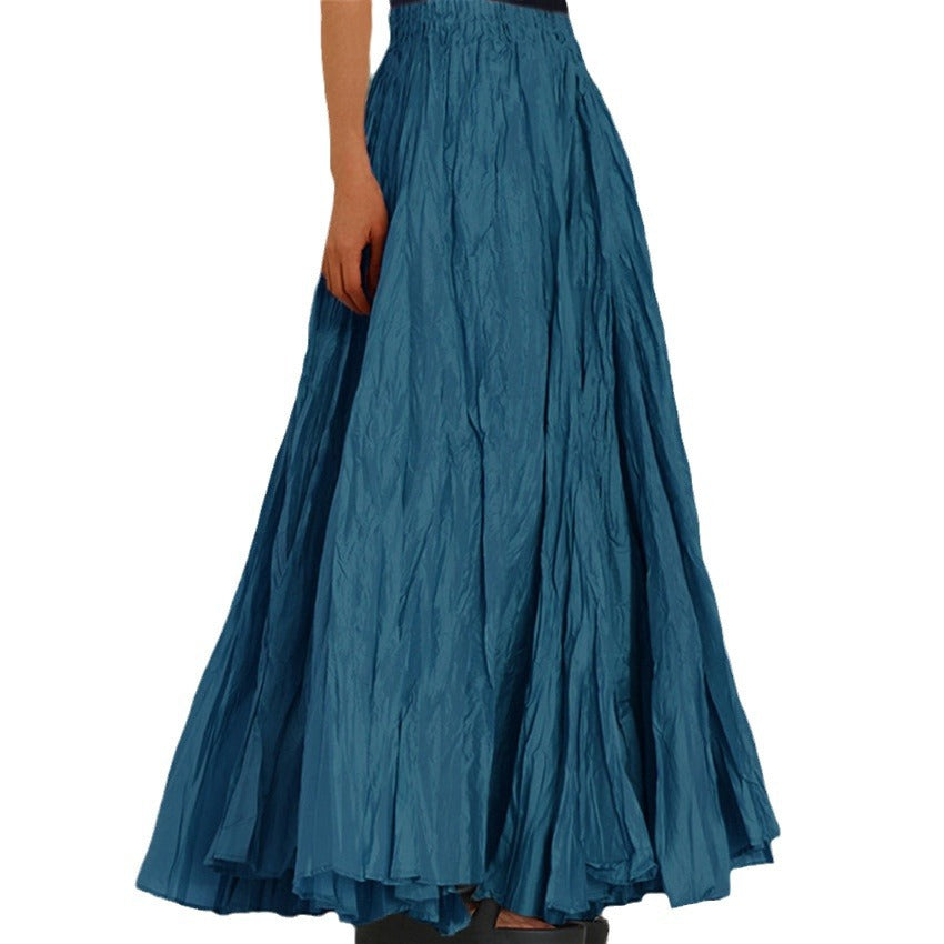 Effortless Pleated Maxi Skirt for Women with High Waist Crinkle Textured A Line Flowing Bohemian Style