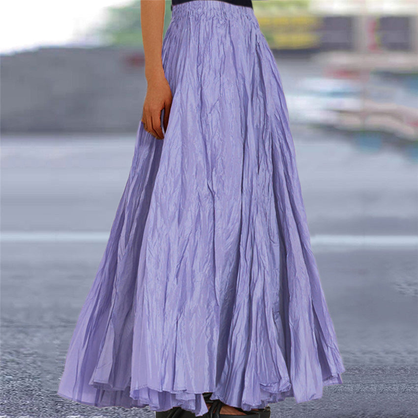 Effortless Pleated Maxi Skirt for Women with High Waist Crinkle Textured A Line Flowing Bohemian Style
