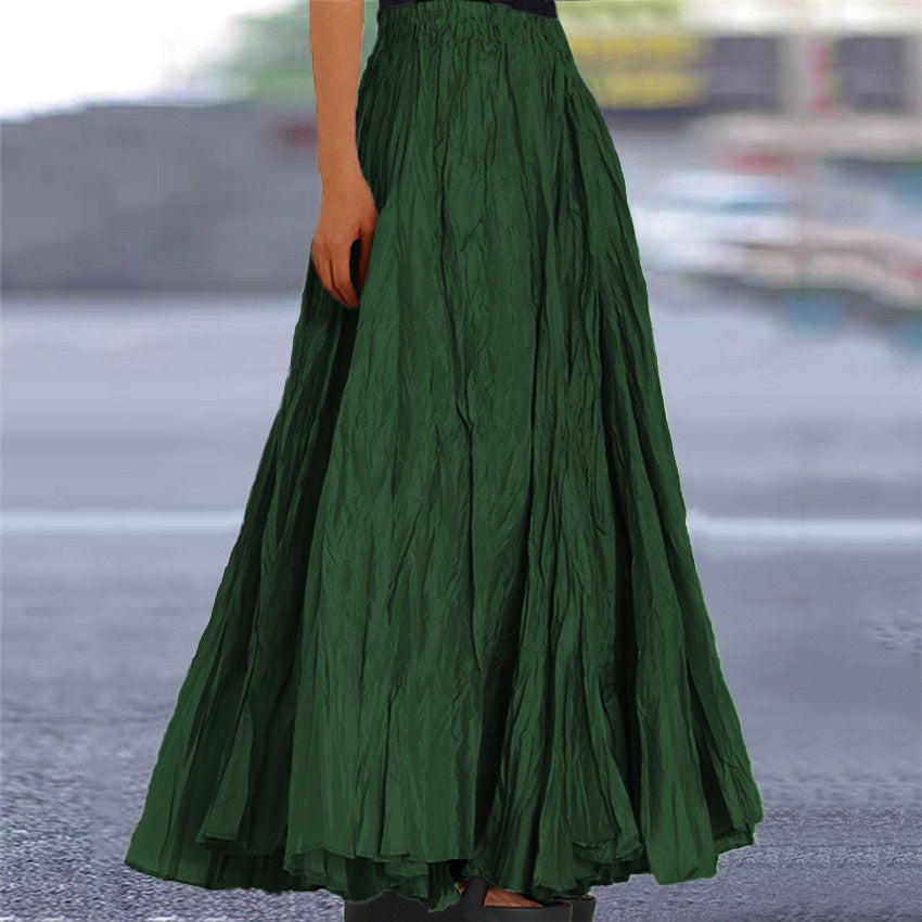 Effortless Pleated Maxi Skirt for Women with High Waist Crinkle Textured A Line Flowing Bohemian Style