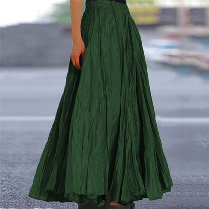 Effortless Pleated Maxi Skirt for Women with High Waist Crinkle Textured A Line Flowing Bohemian Style