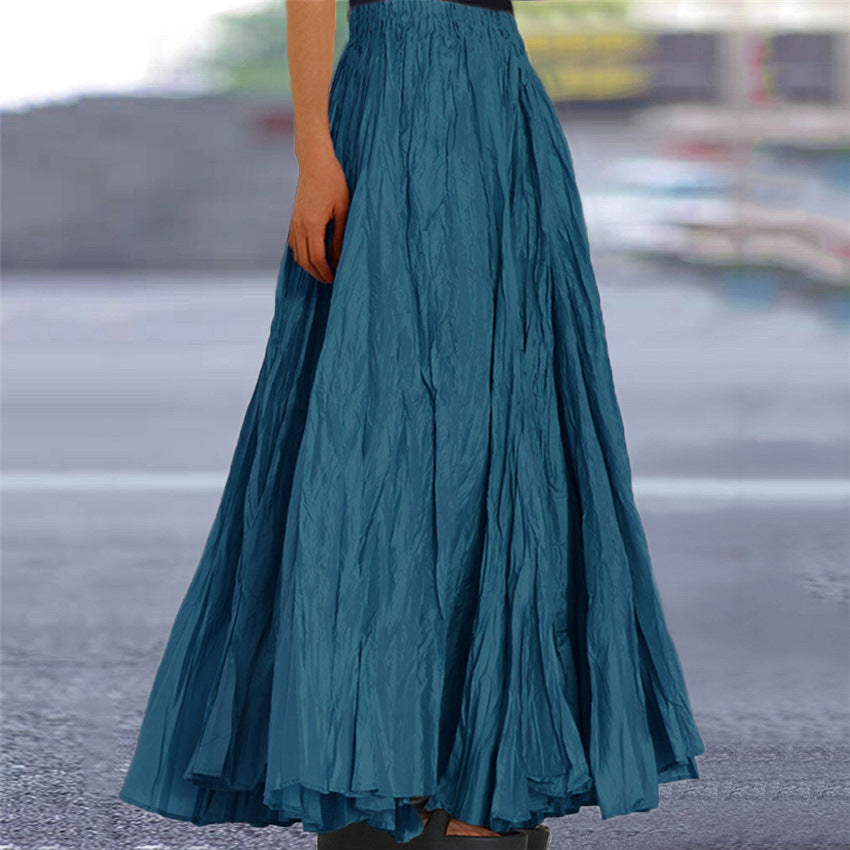 Effortless Pleated Maxi Skirt for Women with High Waist Crinkle Textured A Line Flowing Bohemian Style