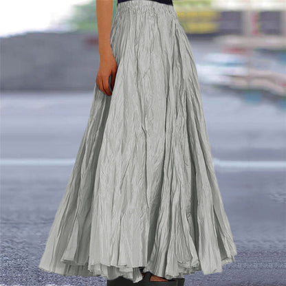 Effortless Pleated Maxi Skirt for Women with High Waist Crinkle Textured A Line Flowing Bohemian Style