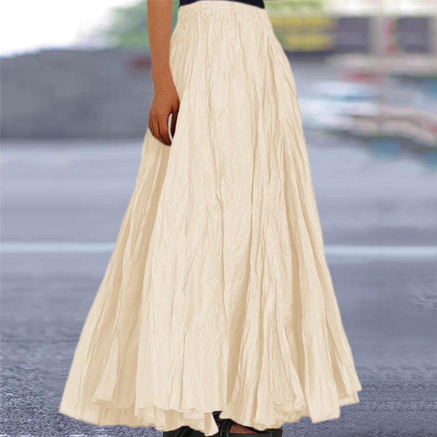 Effortless Pleated Maxi Skirt for Women with High Waist Crinkle Textured A Line Flowing Bohemian Style