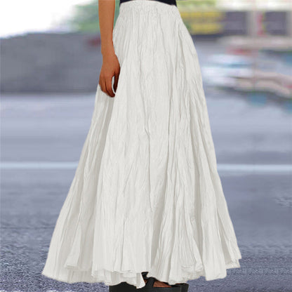 Effortless Pleated Maxi Skirt for Women with High Waist Crinkle Textured A Line Flowing Bohemian Style