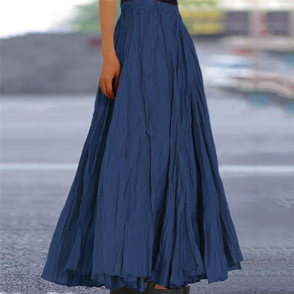 Effortless Pleated Maxi Skirt for Women with High Waist Crinkle Textured A Line Flowing Bohemian Style