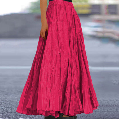 Effortless Pleated Maxi Skirt for Women with High Waist Crinkle Textured A Line Flowing Bohemian Style
