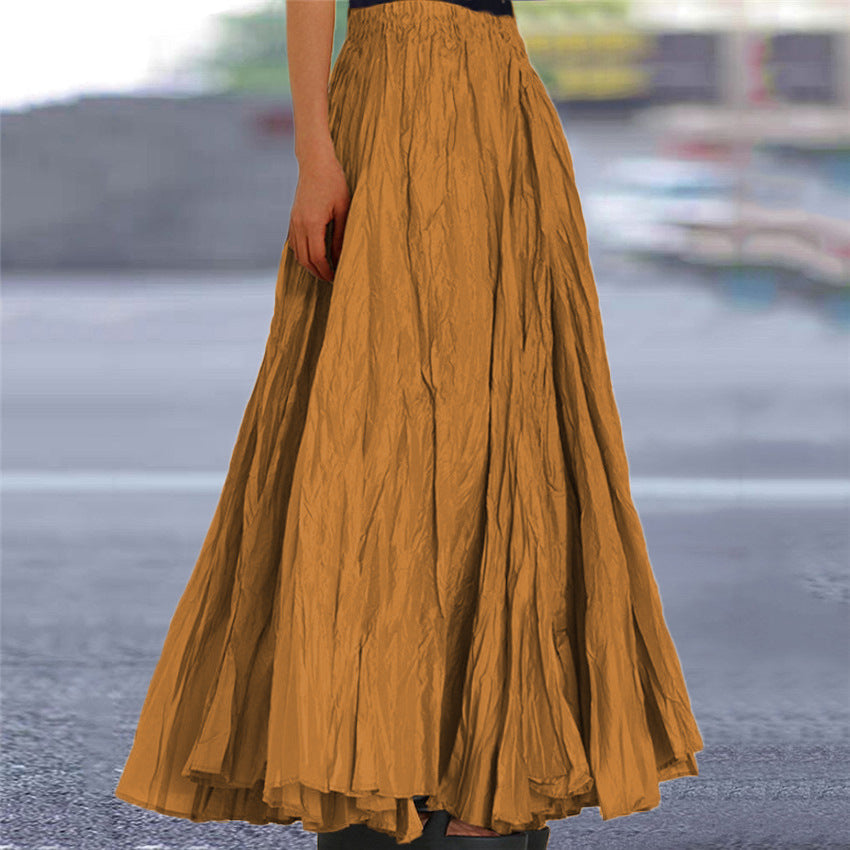 Effortless Pleated Maxi Skirt for Women with High Waist Crinkle Textured A Line Flowing Bohemian Style