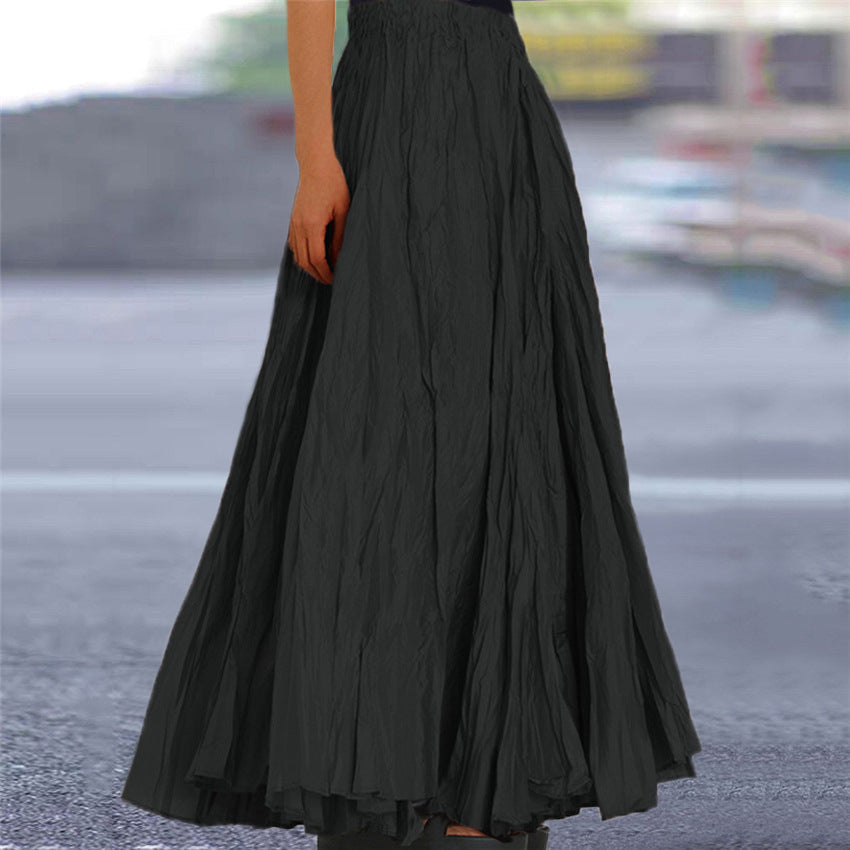 Effortless Pleated Maxi Skirt for Women with High Waist Crinkle Textured A Line Flowing Bohemian Style