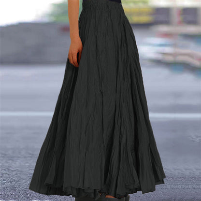 Effortless Pleated Maxi Skirt for Women with High Waist Crinkle Textured A Line Flowing Bohemian Style