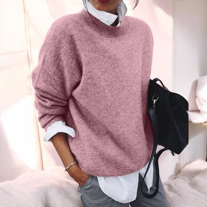 Comfortable Sweater for Women with High Neck Long Sleeve Relaxed Oversized Knit Style