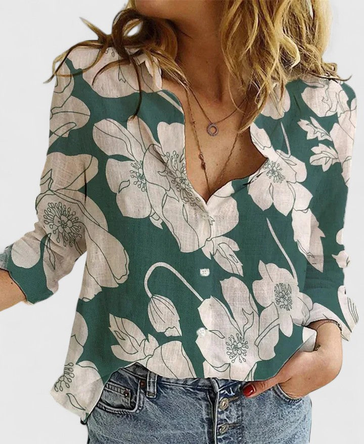Effortless Linen Blouse for Women with V Neck Long Sleeve Button Front Relaxed Style
