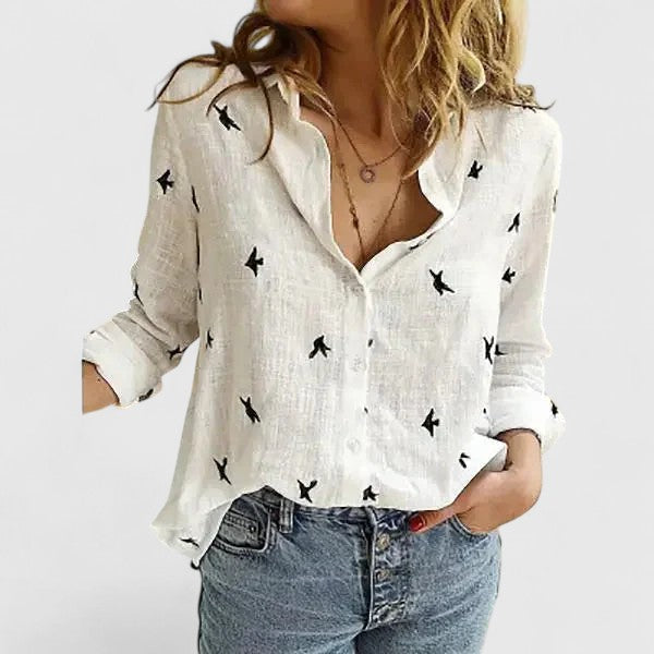 Effortless Linen Blouse for Women with V Neck Long Sleeve Button Front Relaxed Style