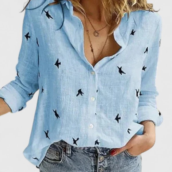 Effortless Linen Blouse for Women with V Neck Long Sleeve Button Front Relaxed Style