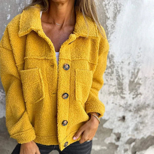 Comfortable Sherpa Fleece Jacket for Women with Collared Long Sleeve Button Front Relaxed Casual Style