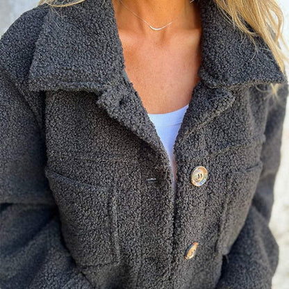 Comfortable Sherpa Fleece Jacket for Women with Collared Long Sleeve Button Front Relaxed Casual Style