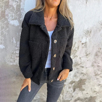 Comfortable Sherpa Fleece Jacket for Women with Collared Long Sleeve Button Front Relaxed Casual Style