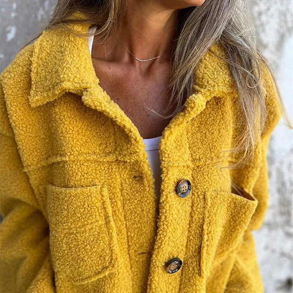Comfortable Sherpa Fleece Jacket for Women with Collared Long Sleeve Button Front Relaxed Casual Style