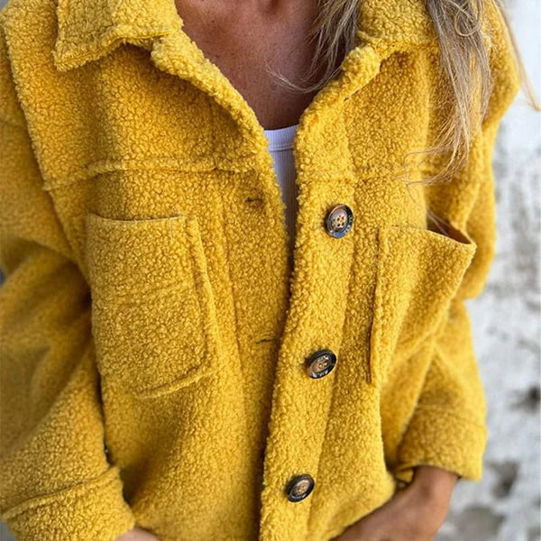 Comfortable Sherpa Fleece Jacket for Women with Collared Long Sleeve Button Front Relaxed Casual Style