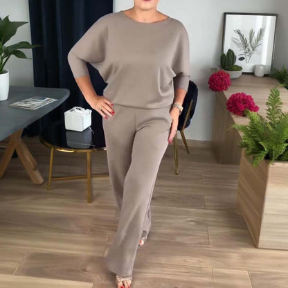 Elegant Wide Leg Three Piece Set for Women with Open Front Long Cardigan Relaxed Formal Style