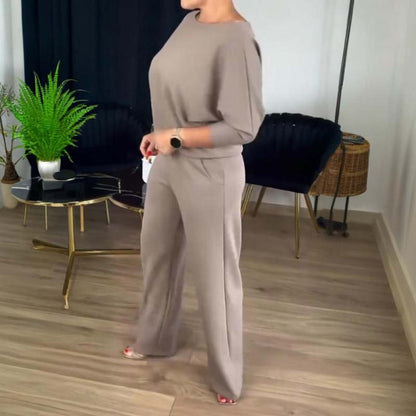 Elegant Wide Leg Three Piece Set for Women with Open Front Long Cardigan Relaxed Formal Style