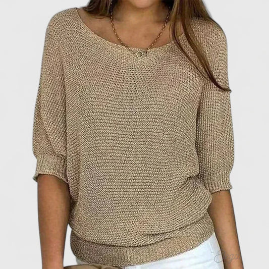 Comfortable Knit Sweater for Women with Boat Neck Batwing Sleeve Ribbed Hem Oversized Style