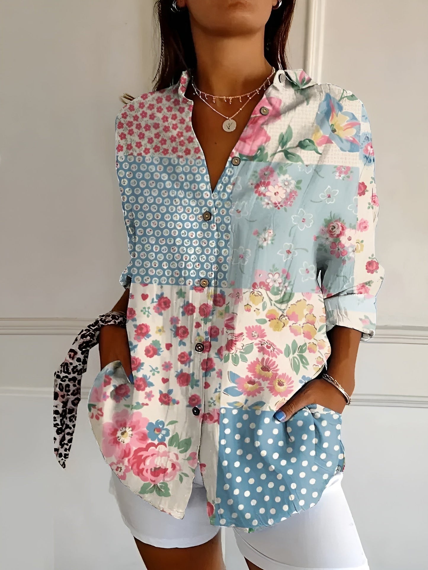 Effortless Floral Blouse for Women with Collar Long Sleeve Button Front Relaxed Casual Style