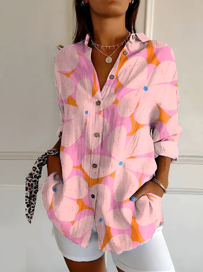 Effortless Floral Blouse for Women with Collar Long Sleeve Button Front Relaxed Casual Style
