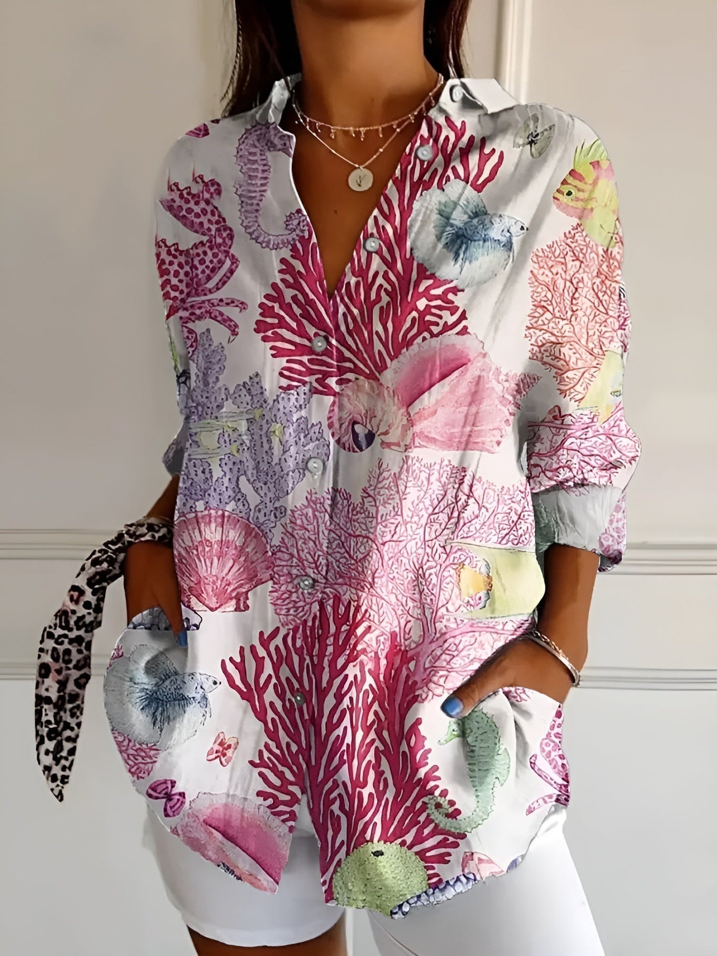 Effortless Floral Print Blouse for Women with Collar Long Sleeve Button Front Relaxed Casual Style