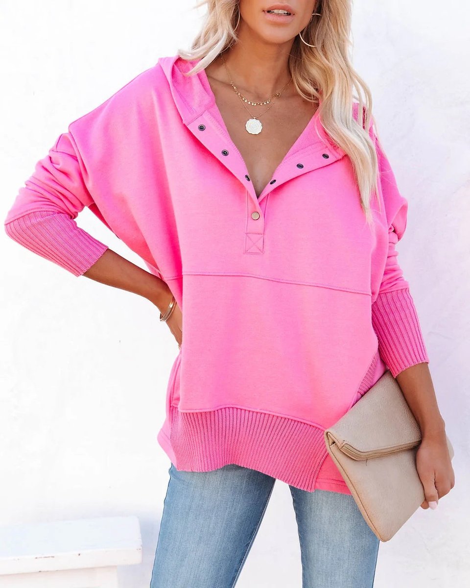Comfortable Snap Button Hoodie for Women with Hooded Long Sleeve High Low Oversized Style