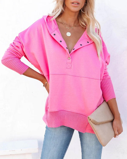 Comfortable Snap Button Hoodie for Women with Hooded Long Sleeve High Low Oversized Style