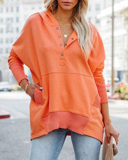 Comfortable Snap Button Hoodie for Women with Hooded Long Sleeve High Low Oversized Style