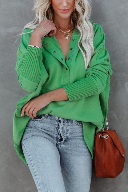 Comfortable Snap Button Hoodie for Women with Hooded Long Sleeve High Low Oversized Style
