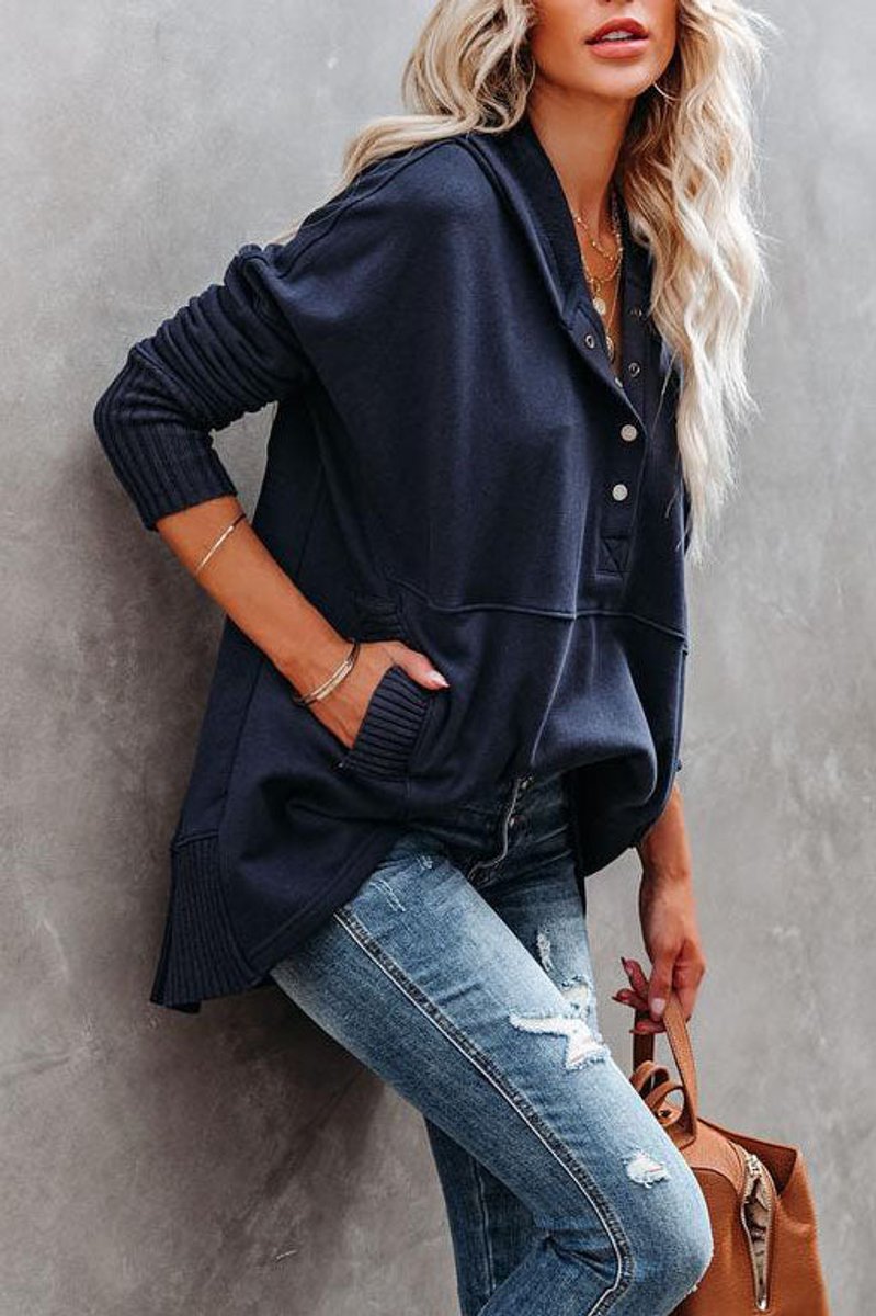 Comfortable Snap Button Hoodie for Women with Hooded Long Sleeve High Low Oversized Style