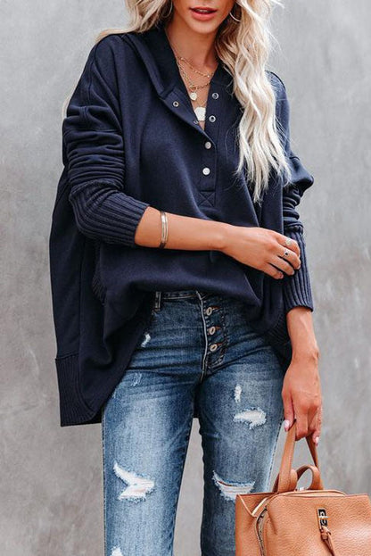 Comfortable Snap Button Hoodie for Women with Hooded Long Sleeve High Low Oversized Style