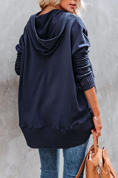 Comfortable Snap Button Hoodie for Women with Hooded Long Sleeve High Low Oversized Style