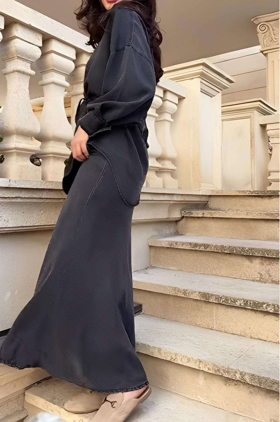 Effortless Satin Two Piece Set for Women with Collar Long Sleeve Button Front Tie Waist Relaxed Style